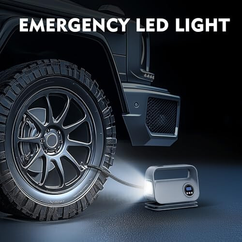 YIJU Tire Inflator Portable Air Compressor Tire Air Pump for Car Tires - Car Accessories, 12V DC Auto Pump with Digital Pressure Gauge, Emergency LED Light for Motorcycle, Bike,Gray - 4