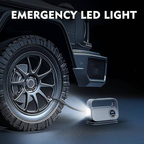 YIJU Tire Inflator Portable Air Compressor Tire Air Pump for Car Tires - Car Accessories, 12V DC Auto Pump with Digital Pressure Gauge, Emergency LED Light for Motorcycle, Bike,Gray - 4