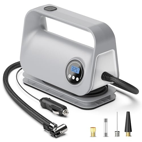YIJU Tire Inflator Portable Air Compressor Tire Air Pump for Car Tires - Car Accessories, 12V DC Auto Pump with Digital Pressure Gauge, Emergency LED Light for Motorcycle, Bike,Gray - 6