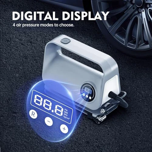 YIJU Tire Inflator Portable Air Compressor, DC 12V Portable Tire Inflator for Car, Air Tire Pump with Digital Tire Pressure Gauge and LED Light, Portable Air Compressor for Car Tires, Motorcycle, Bike - 3