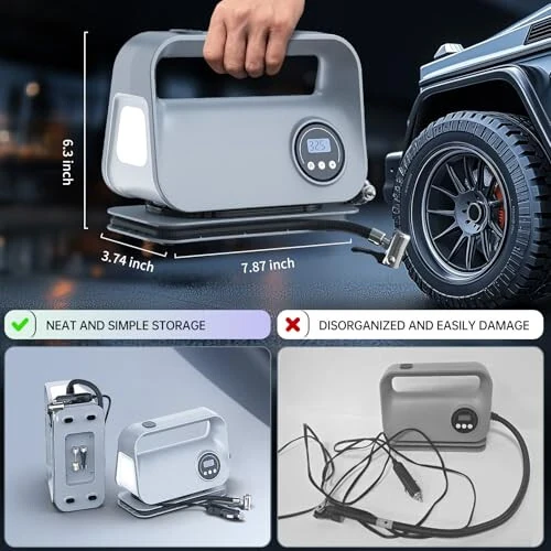 YIJU Tire Inflator Portable Air Compressor, DC 12V Portable Tire Inflator for Car, Air Tire Pump with Digital Tire Pressure Gauge and LED Light, Portable Air Compressor for Car Tires, Motorcycle, Bike - 5