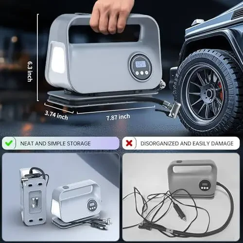 YIJU Tire Inflator Portable Air Compressor, DC 12V Portable Tire Inflator for Car, Air Tire Pump with Digital Tire Pressure Gauge and LED Light, Portable Air Compressor for Car Tires, Motorcycle, Bike - 5