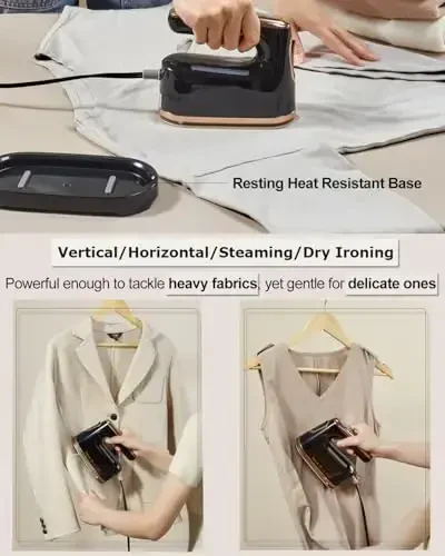 YIKA Portable Steamer for Clothes, Handheld Garment Clothing Steamer Iron, Ironing & Steaming 2 in 1, Large Soleplate, 45S Heat Up, Fabric Wrinkle Remover for Home and Travel - 3