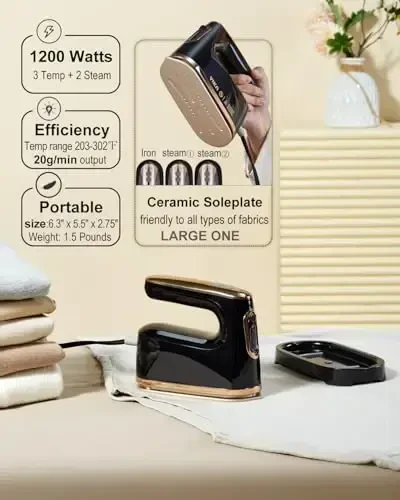 YIKA 2-in-1 Steam Iron & Clothes Steamer - Handheld Portable Garment Wrinkle Remover, Fast Heat-Up, Large Soleplate, 300ml Water Tank - Lightweight for Home, Travel, and Office Use - YIKA (1)