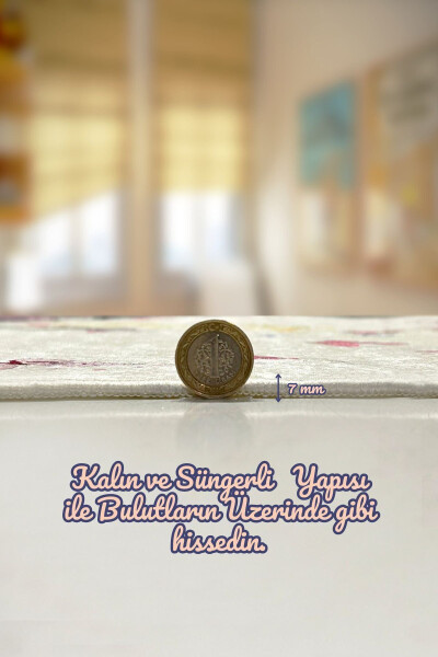 Yıkanabilir Kaymaz Tabanlı Halı Yıkama Makinesine Uygun Salon Halısı Oturma Odası Halısı Kilim - Bej - 10