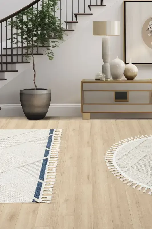 Yıkanabilir Saçaklı Yuvarlak Dokuma Halı Yolluk Antre Oturma Odası Salon Mutfak Halısı YUVARLAK-Krem 1 - 3