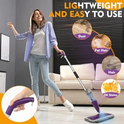 Spray Mop for Floor Cleaning with Washable Reusable Pads - Microfiber Wet Dry Mop with 800 ml Refillable Bottle,Dust Mops with Sprayer for Hardwood Laminate Vinyl Tile - 2