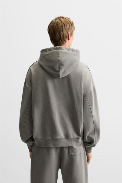 Yıkanmış, dar kesim sweatshirt - Koyu gri - 3