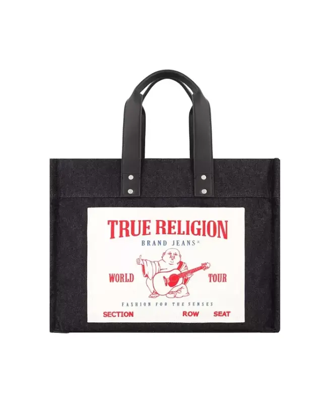 Washed Black Denim Extra Large Tote Bag-Black - TRUE RELIGION