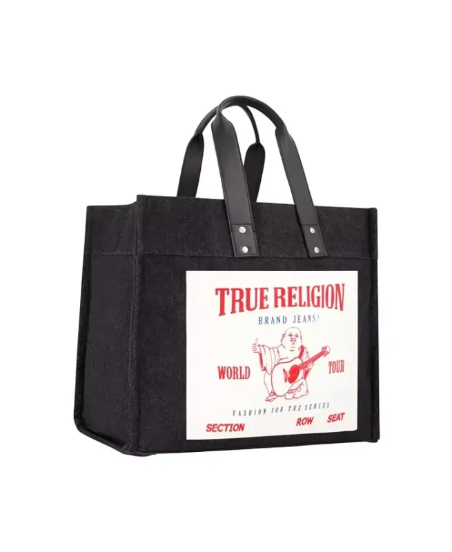 Washed Black Denim Extra Large Tote Bag-Black - 2