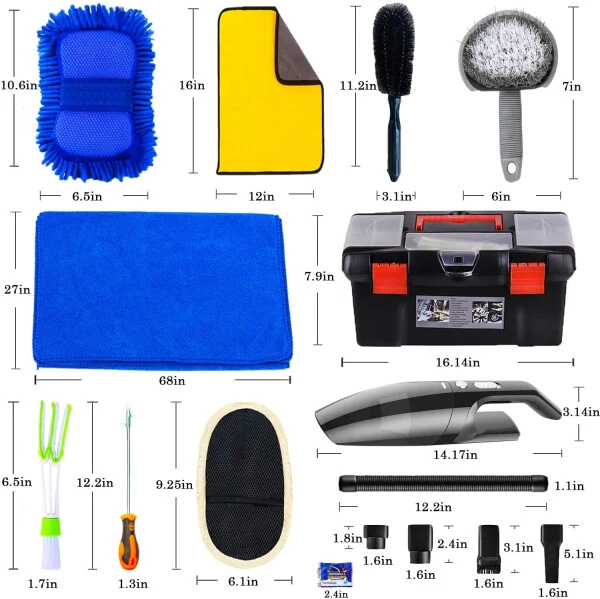 YILAIRIOU Car Cleaning Kit, Car Wash Kit, High Power Car Vacuum, Car Interior Detailing Kit, with Microfiber Towels, Tire Brush, Wash Mitt, Sponge, Duster Brush, Car Cleaning Tool - 5