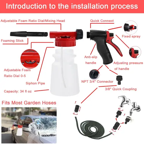 YILAIRIOU Car Wash Kit with Foam Gun - Car Wash Cleaning Kit with Wash Microfiber Sponge and Towels Tire Brush Collapsible Bucket Wash, Sprayers for Car Cleaning Gardens and Pets - 4