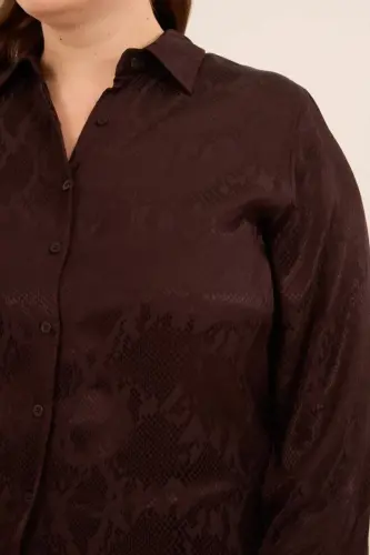 Yılan Derisi Desenli Büyük Beden Kadın Gömlek Kahve - BÜYÜKBEDENIZ (1)
