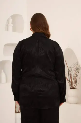 Yılan Derisi Desenli Büyük Beden Kadın Gömlek Siyah - 6