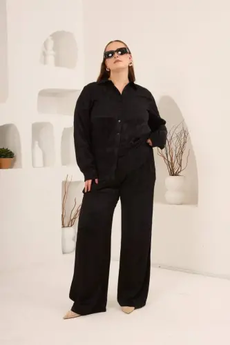 Yılan Derisi Desenli Büyük Beden Kadın Gömlek Siyah - 5