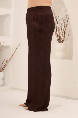 Yılan Desenli Beli Lastikli Kadın Büyük Beden Bol Paça Pantolon Kahve - 3