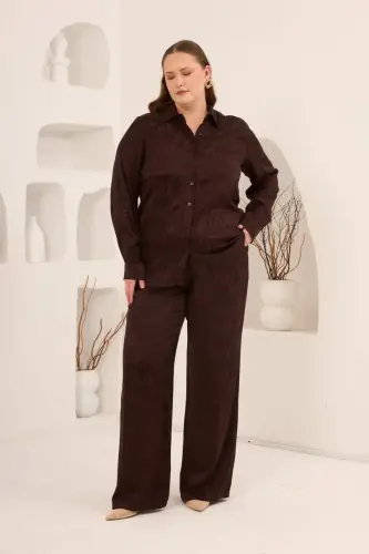 Yılan Desenli Beli Lastikli Kadın Büyük Beden Bol Paça Pantolon Kahve - 6