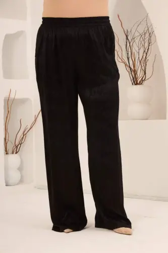 Yılan Desenli Beli Lastikli Kadın Büyük Beden Bol Paça Pantolon Siyah - 4
