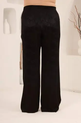 Yılan Desenli Beli Lastikli Kadın Büyük Beden Bol Paça Pantolon Siyah - 6