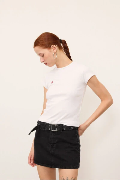 Yıldız Işlemeli Bisiklet Yaka T-shirt P1547-w12 - 4