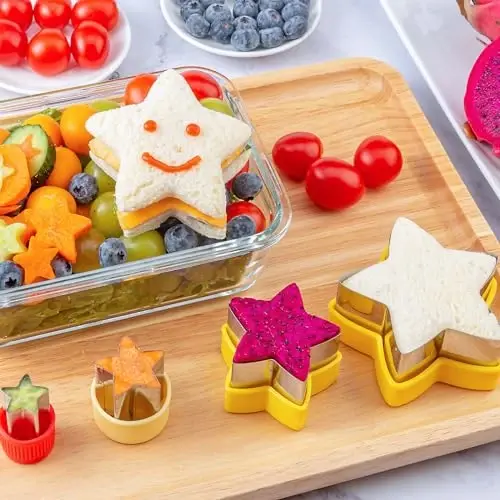 Star Cookie Cutters 4 Pcs, Kimfead Sandwich Cutter for Kids Lunch, Vegetable Fruit Cutters Shapes, Stainless Steel Biscuit Cutters for Children Boys Girls - 3