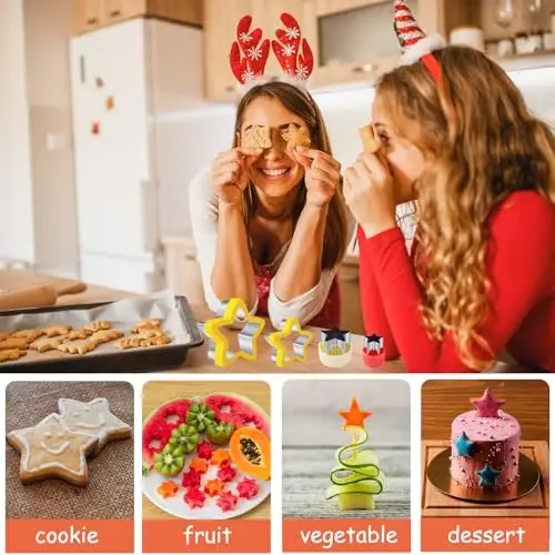 Star Cookie Cutters 4 Pcs, Kimfead Sandwich Cutter for Kids Lunch, Vegetable Fruit Cutters Shapes, Stainless Steel Biscuit Cutters for Children Boys Girls - 6