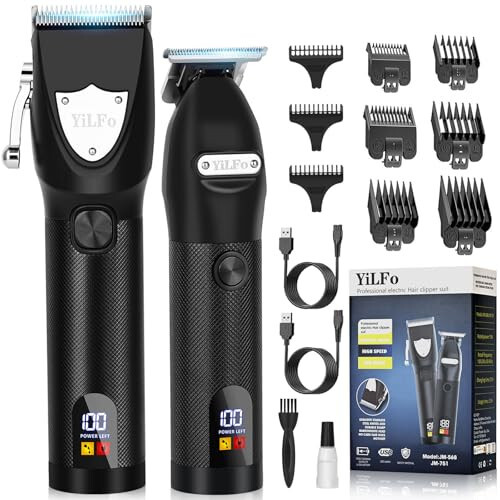 YiLFo Hair Clippers for Men Professional- Beard Hair Trimmer, Cordless Barber Clippers Kit, LED Display Hair Cutting Kit, T Liners Edgers Clippers and Trimmers Grooming Set, Shaving Kit for Mens Gift - 1