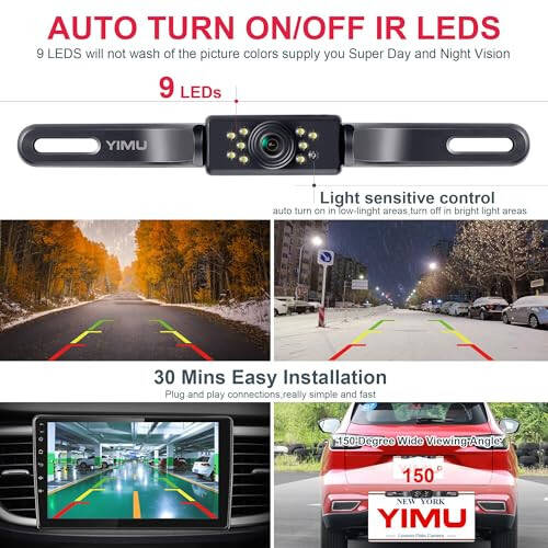 YIMU Car Backup Camera, License Plate Camera with 7 LED Lights Rear Camera, HD Night Vision Rear View Camera,Wide View Angle, IP69K Waterproof Reverse Vehicle Camera for Cars,SUV,Trucks,RV, Pickup - 5