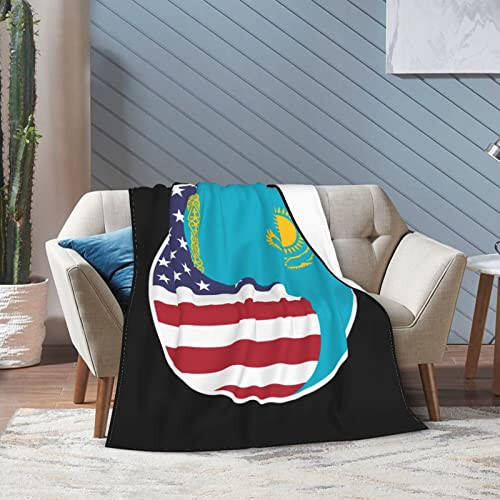 Yin Yang Flag Combination of America and Kazakhstan Throw Blanket for Couch 40