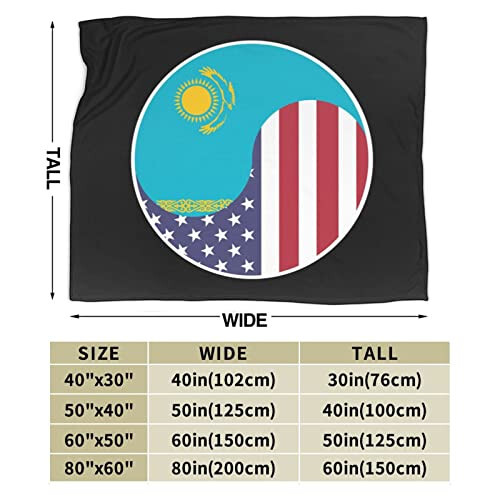 Yin Yang Flag Combination of America and Kazakhstan Throw Blanket for Couch 40