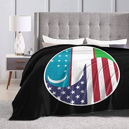 Yin Yang Flag Combination of America and Uzbekistan Throw Blanket for Couch 40