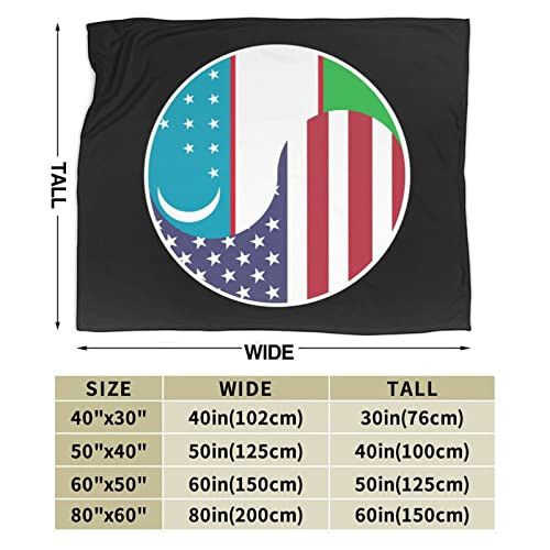 Yin Yang Flag Combination of America and Uzbekistan Throw Blanket for Couch 50