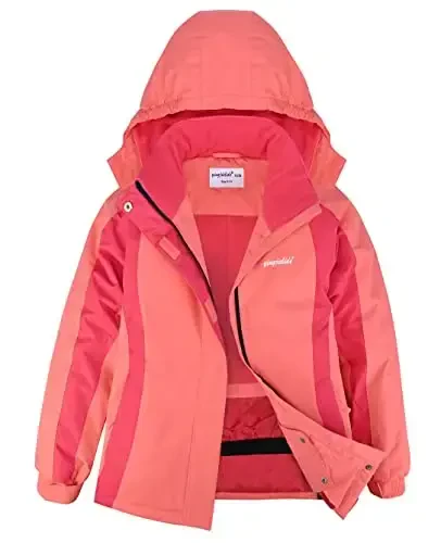 YINGJIELIDE Girl's Waterproof Ski Jacket, Kids Outdoor Snowboarding windproof Jacket, Fleece Lined Hooded, Warm Winter Snow Coat - 3