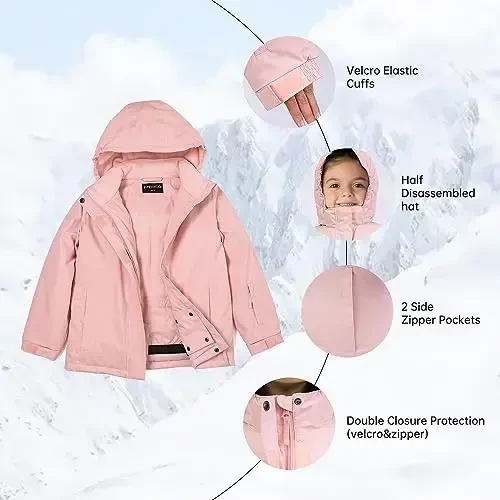 YINGJIELIDE Girl's Waterproof Ski Jacket,Kids Outdoor Snowboarding windproof Jacket,Fleece Lined Hooded,Warm Winter Snow Coat - 3