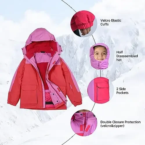 YINGJIELIDE Girl's Waterproof Ski Jacket,Kids Outdoor Snowboarding windproof Jacket,Fleece Lined Hooded,Warm Winter Snow Coat - 3
