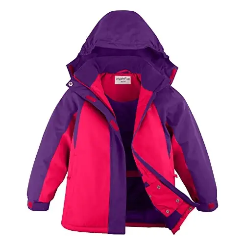 YINGJIELIDE Girl's Waterproof Ski Jacket,Kids Outdoor Snowboarding windproof Jacket,Fleece Lined Hooded,Warm Winter Snow Coat - YINGJIELIDE