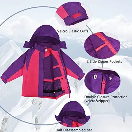 YINGJIELIDE Girl's Waterproof Ski Jacket,Kids Outdoor Snowboarding windproof Jacket,Fleece Lined Hooded,Warm Winter Snow Coat - 4