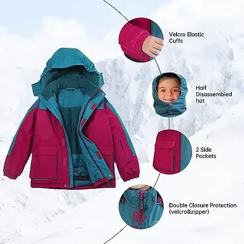 YINGJIELIDE Girl's Waterproof Ski Jacket,Kids Outdoor Snowboarding windproof Jacket,Fleece Lined Hooded,Warm Winter Snow Coat - 3