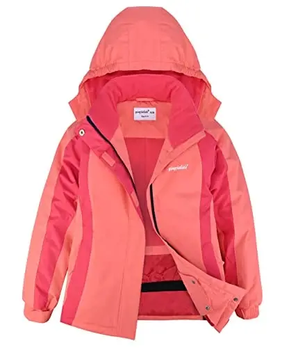 YINGJIELIDE Girl's Waterproof Ski Jacket,Kids Outdoor Snowboarding windproof Jacket,Fleece Lined Hooded,Warm Winter Snow Coat - 1