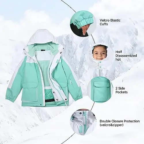 YINGJIELIDE Girl's Waterproof Ski Jacket,Kids Outdoor Snowboarding windproof Jacket,Fleece Lined Hooded,Warm Winter Snow Coat - 3