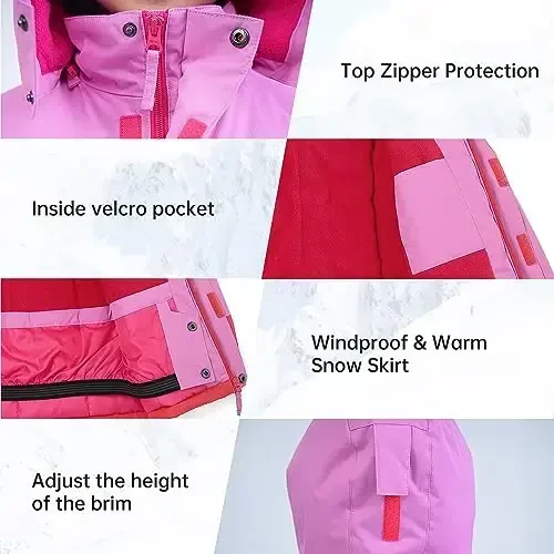 YINGJIELIDE Girl's Waterproof Ski Jacket,Kids Outdoor Snowboarding windproof Jacket,Fleece Lined Hooded,Warm Winter Snow Coat - 4