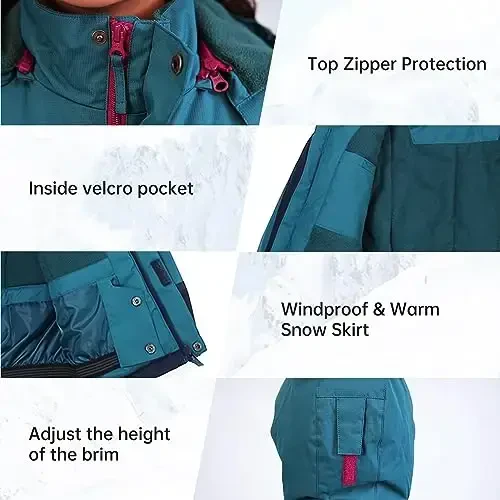 YINGJIELIDE Girl's Waterproof Ski Jacket,Kids Outdoor Snowboarding windproof Jacket,Fleece Lined Hooded,Warm Winter Snow Coat - 4