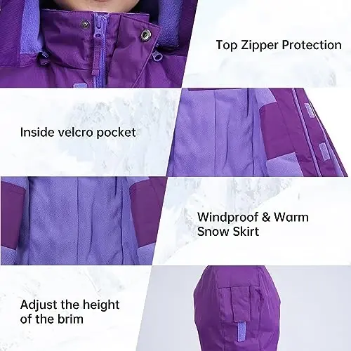 YINGJIELIDE Girl's Waterproof Ski Jacket,Kids Outdoor Snowboarding windproof Jacket,Fleece Lined Hooded,Warm Winter Snow Coat - 4
