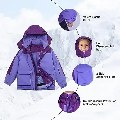 YINGJIELIDE Girl's Waterproof Ski Jacket,Kids Outdoor Snowboarding windproof Jacket,Fleece Lined Hooded,Warm Winter Snow Coat - 3