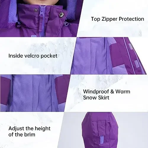 YINGJIELIDE Girl's Waterproof Ski Jacket,Kids Outdoor Snowboarding windproof Jacket,Fleece Lined Hooded,Warm Winter Snow Coat - 4