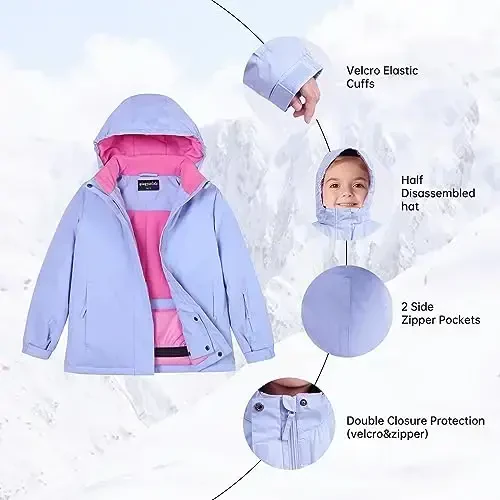 YINGJIELIDE Girl's Waterproof Ski Jacket,Kids Outdoor Snowboarding windproof Jacket,Fleece Lined Hooded,Warm Winter Snow Coat - 3