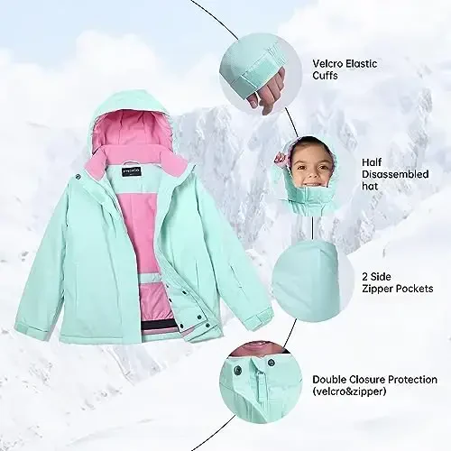 YINGJIELIDE Girl's Waterproof Ski Jacket,Kids Outdoor Snowboarding windproof Jacket,Fleece Lined Hooded,Warm Winter Snow Coat - 3