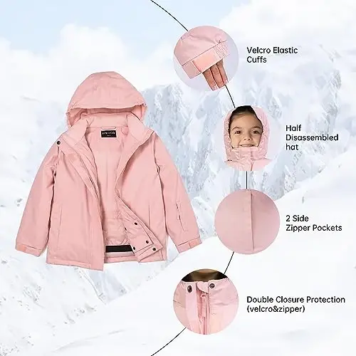 YINGJIELIDE Girl's Waterproof Ski Jacket,Kids Outdoor Snowboarding windproof Jacket,Fleece Lined Hooded,Warm Winter Snow Coat - 3
