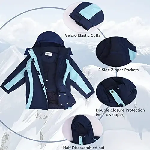 YINGJIELIDE Girl's Waterproof Ski Jacket,Kids Outdoor Snowboarding windproof Jacket,Fleece Lined Hooded,Warm Winter Snow Coat - 4