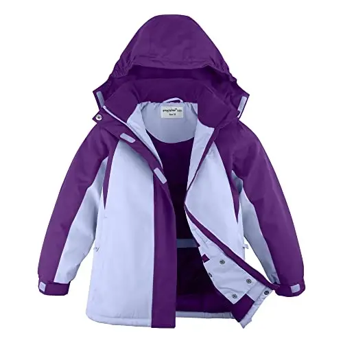 YINGJIELIDE Girl's Waterproof Ski Jacket,Kids Outdoor Snowboarding windproof Jacket,Fleece Lined Hooded,Warm Winter Snow Coat - 1